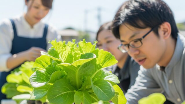 ペットボトルで栽培された水耕栽培のサニーレタスを示す画像