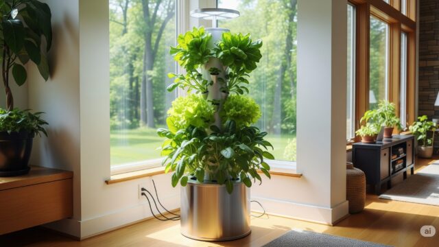 家庭でのタワー型プランターを使った水耕栽培
