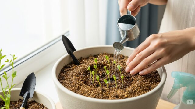 発芽した梅干しの苗への水やりと管理方法。