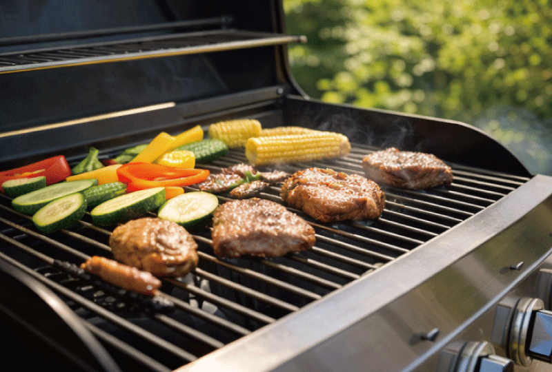 煙がほとんど出ないグリルで食材を焼いている様子の写真。