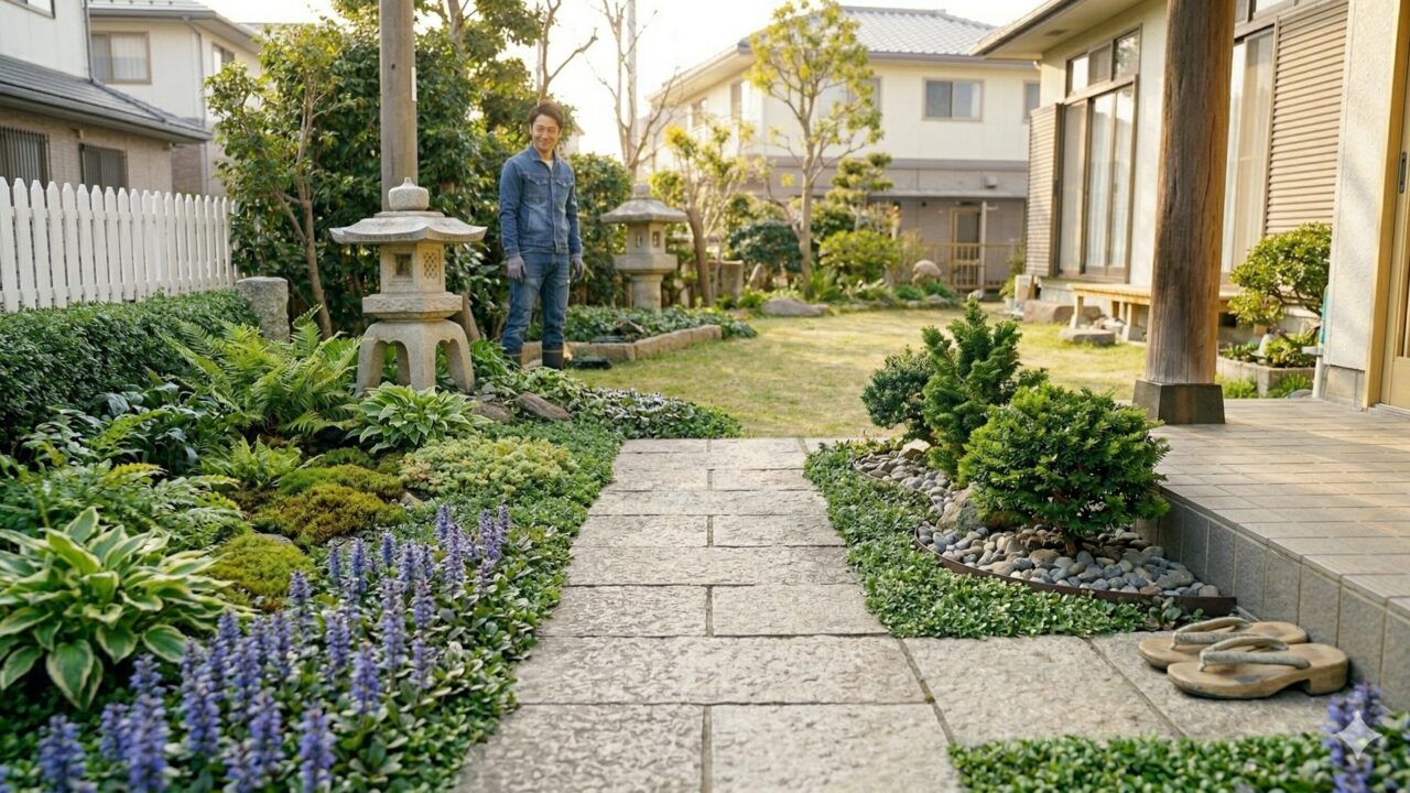 適切な植物選びと手入れによって、美しく整えられた理想的な日本の庭。
