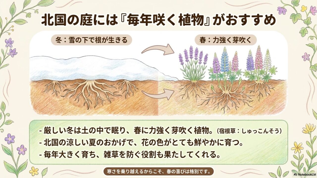 厳しい冬を越えて毎年咲く宿根草の成長サイクルとメリット