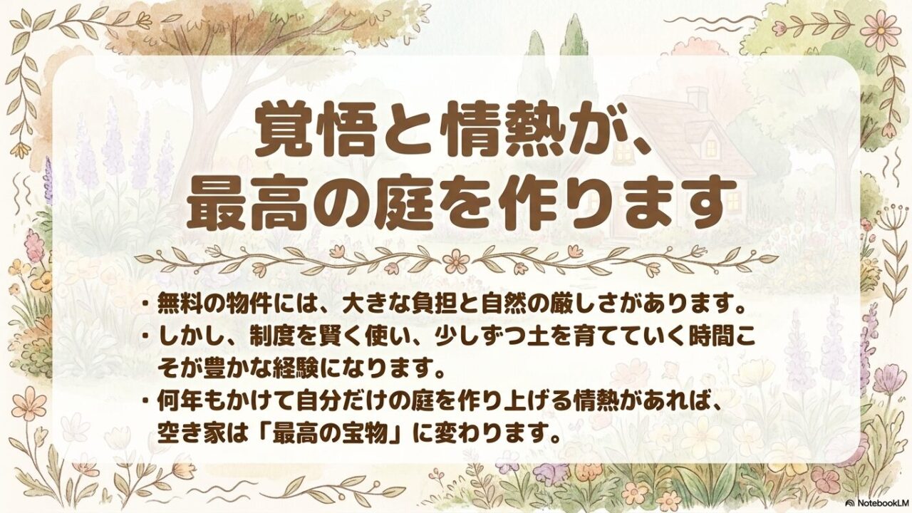 覚悟と情熱を持って空き家を最高の宝物に変えるためのまとめスライド