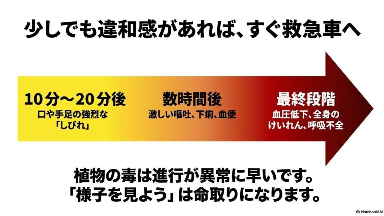 「採らない・食べない・売らない・あげない」という、保健所が推奨する食中毒防止の絶対原則を記したスライド。