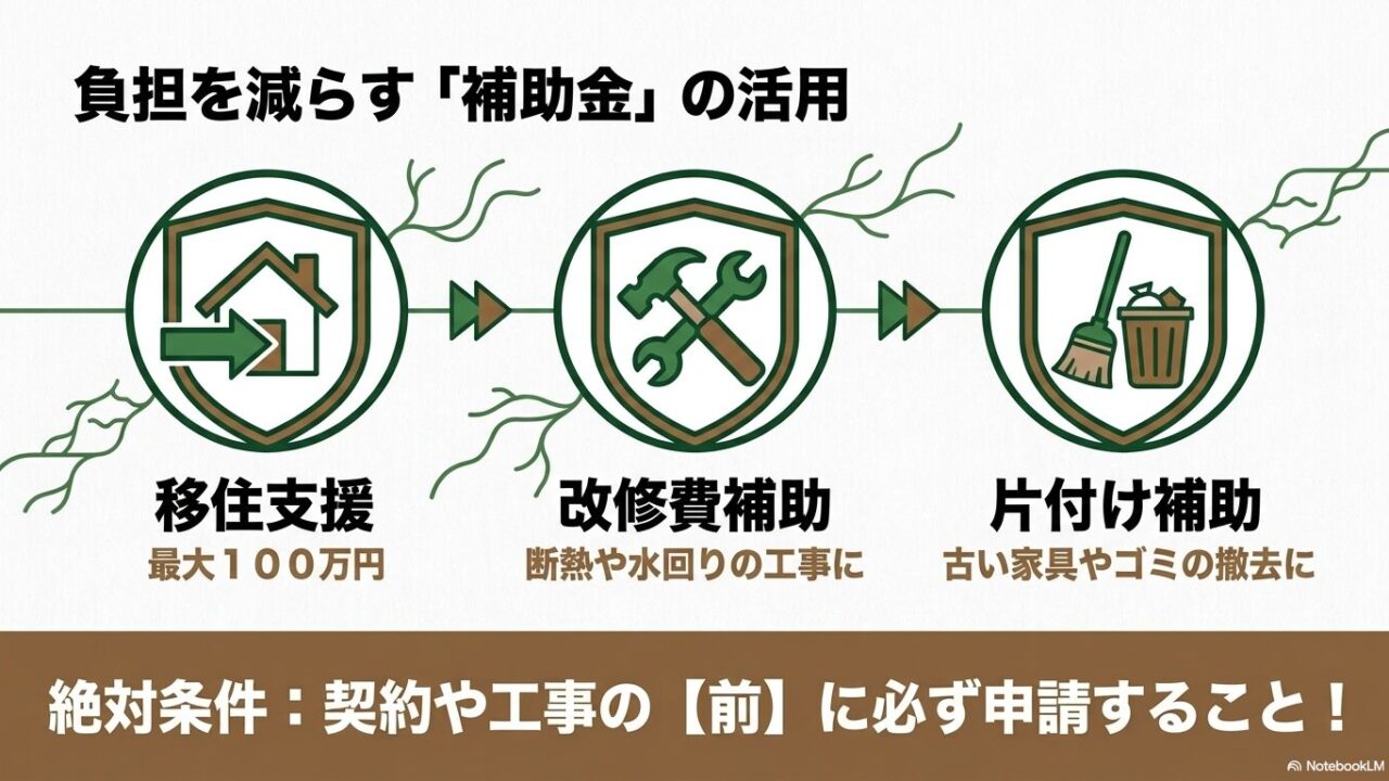 最大100万円の移住支援、断熱・水回りの改修費補助、不要物撤去の片付け補助のまとめ
