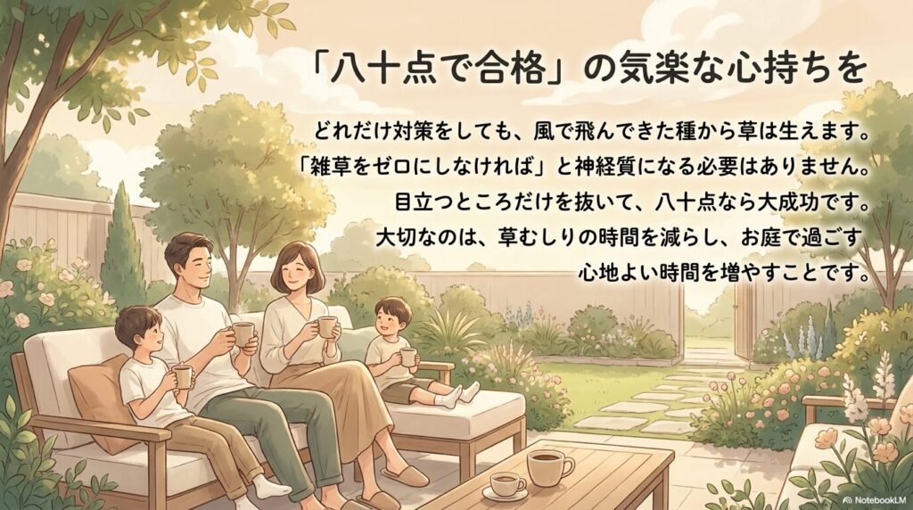 完璧を求めず、目立つ雑草だけを抜いて80点を目指す、気楽で心地よい庭づくりの心持ち