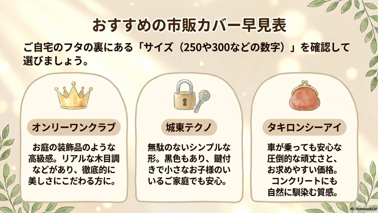 オンリーワンクラブ、城東テクノ、タキロンシーアイの特徴を比較したおすすめカバー早見表