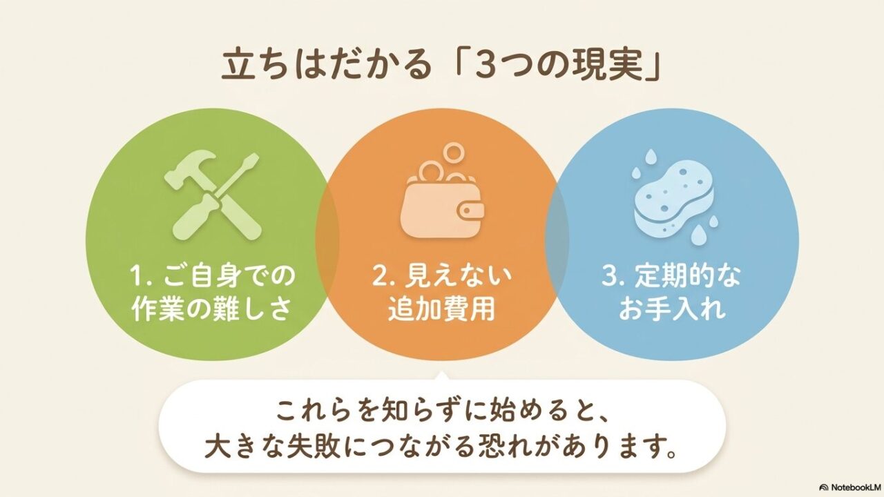 作業の難しさ、見えない追加費用、定期的なお手入れという3つの現実