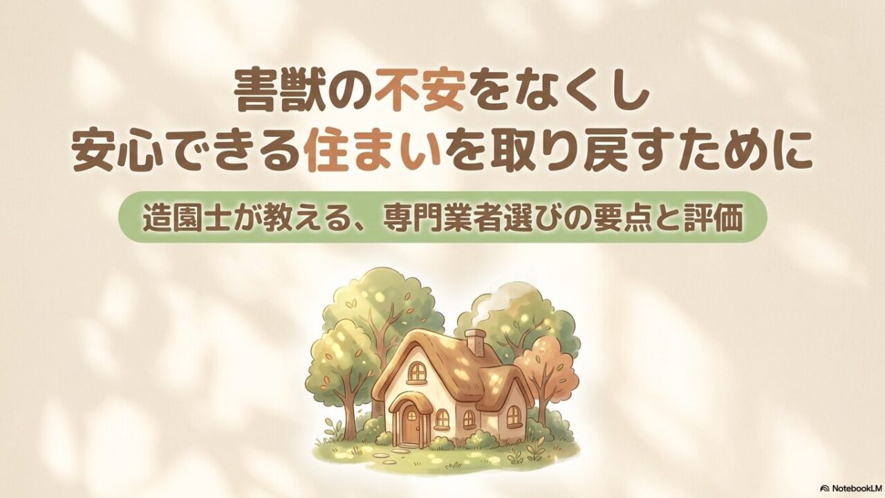 害獣被害による不安から安心な住まいを取り戻すための、専門業者選びの重要性を示すイラスト