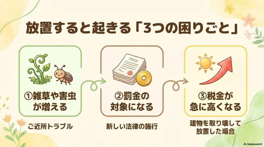 広い田舎の土地を活用した貸し農園と、狭く暗い土地を活用したシェードガーデンのイラスト