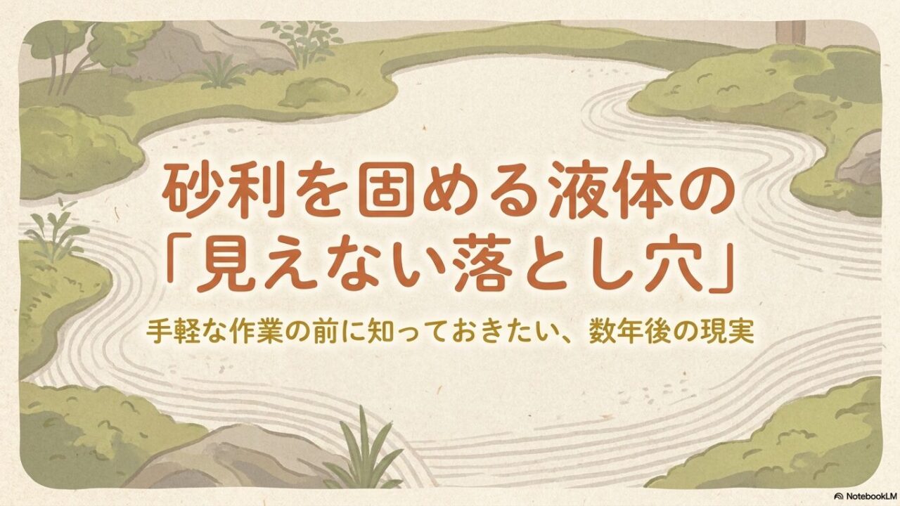 砂利を固める液体の見えない落とし穴と手軽な作業の前に知っておきたい数年後の現実を示すタイトル画像