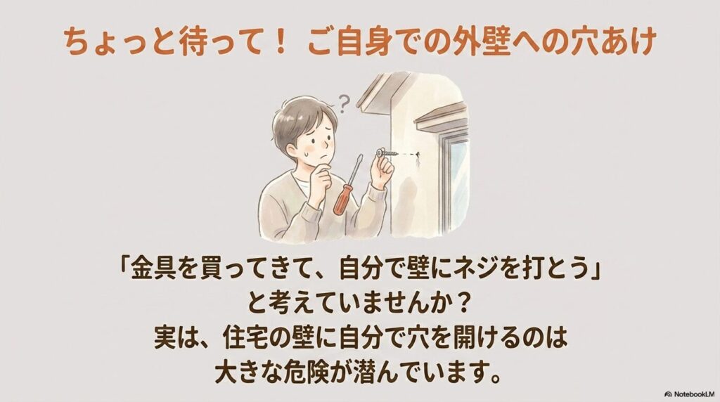 強力マグネットやサッシ用金具など、壁に穴を開けない安心なタープ固定金具のイラスト
