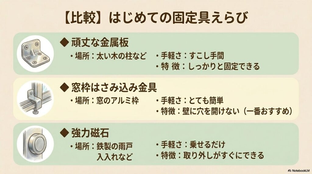 ドライバーを持って外壁にネジを打とうと悩んでいる男性のイラスト