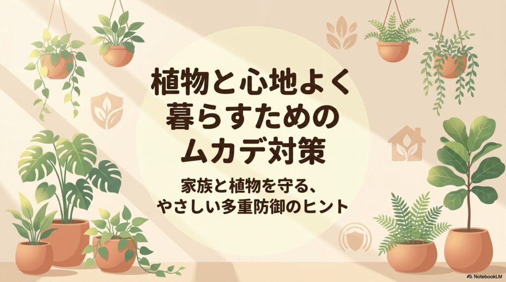 庭や室内へのムカデ侵入を防ぐための基本対策と環境づくりをまとめたスライド
