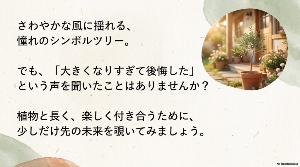 さわやかな風に揺れる憧れのシンボルツリー。大きくなりすぎて後悔する前に少し先の未来を覗いてみましょう