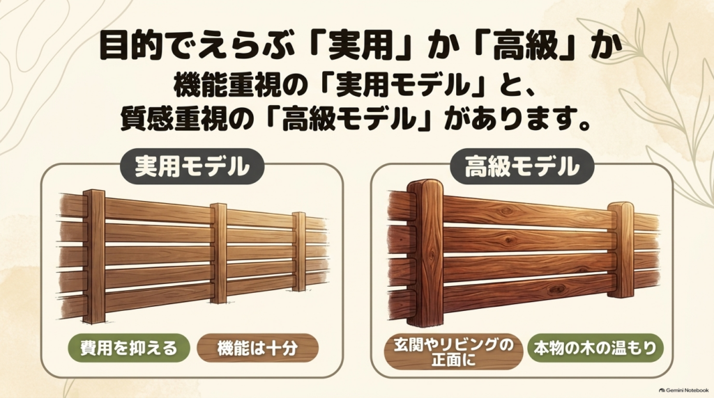 風で倒れる置くだけフェンスにバツ印、地中にしっかり埋められた基礎付きフェンスにマル印がついた図解